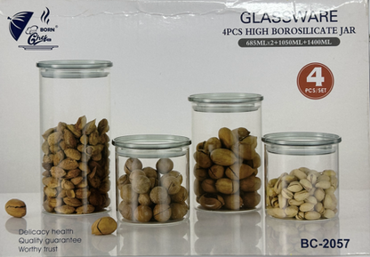 Born Chef Glassware 4 PCS High Borosilicate Glass Jar Set 685ml+1050ml+1050ml+1400ml