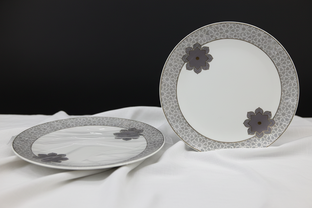 Premium Ceramic Dinner Plate Set Grey Clover Design - plates comparison