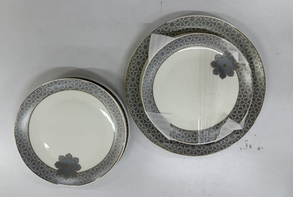 Premium Ceramic Dinner Plate Set Grey Clover Design - full set with spatula