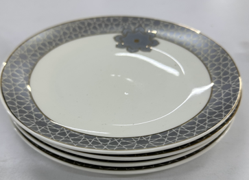 Premium Ceramic 8 Pcs Cake Plate Set with Knife - Grey Clover Design
