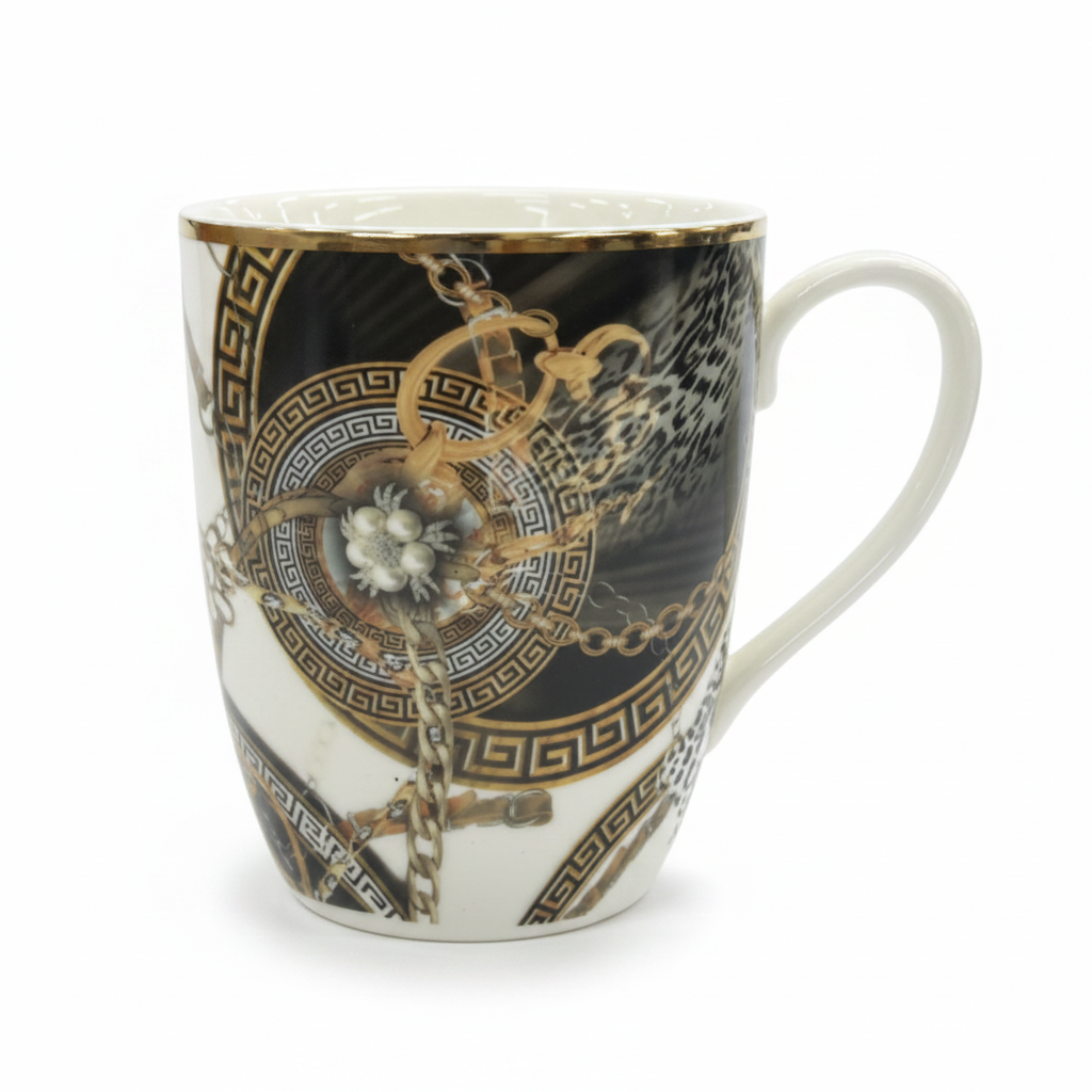 BORN Chef Versace Style Black Gold Mug Set of 6 in Gift Box
