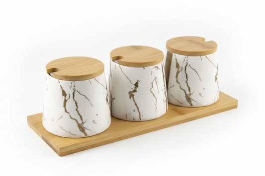 Yamasin 3-Piece Spice Set with Bamboo Tray - Side View