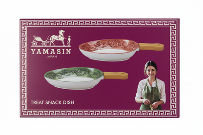 Fusion Ceramic Snack Dish | 1 Pc | Embossed Floral Design | Wooden Handle
