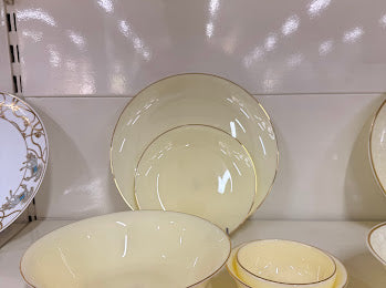 Premium Ceramic Dinner Plate Set – Ivory & Gold Rim | Elegant Dining
