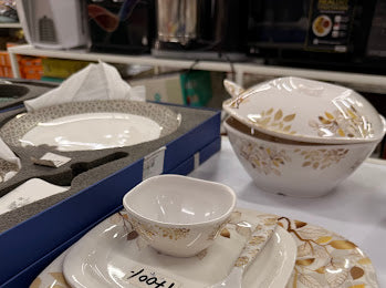 Premium White & Gold Floral Ceramic Dinner Set – Elegant Porcelain | Gift Ready
