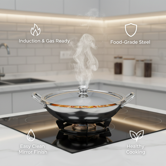 Born Chef Stainless Steel Kadai – Cooking in Action