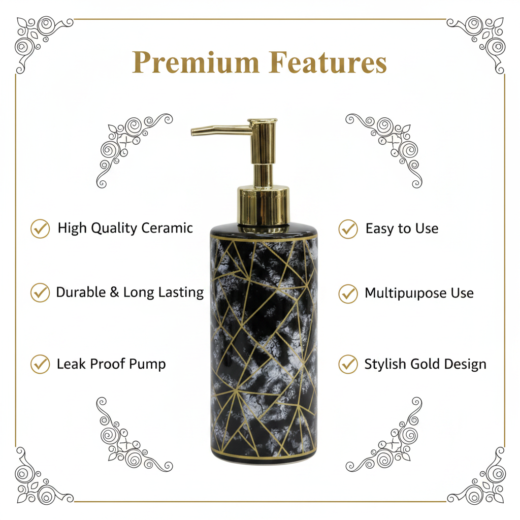 Black Gold Soap Dispenser - Infographic