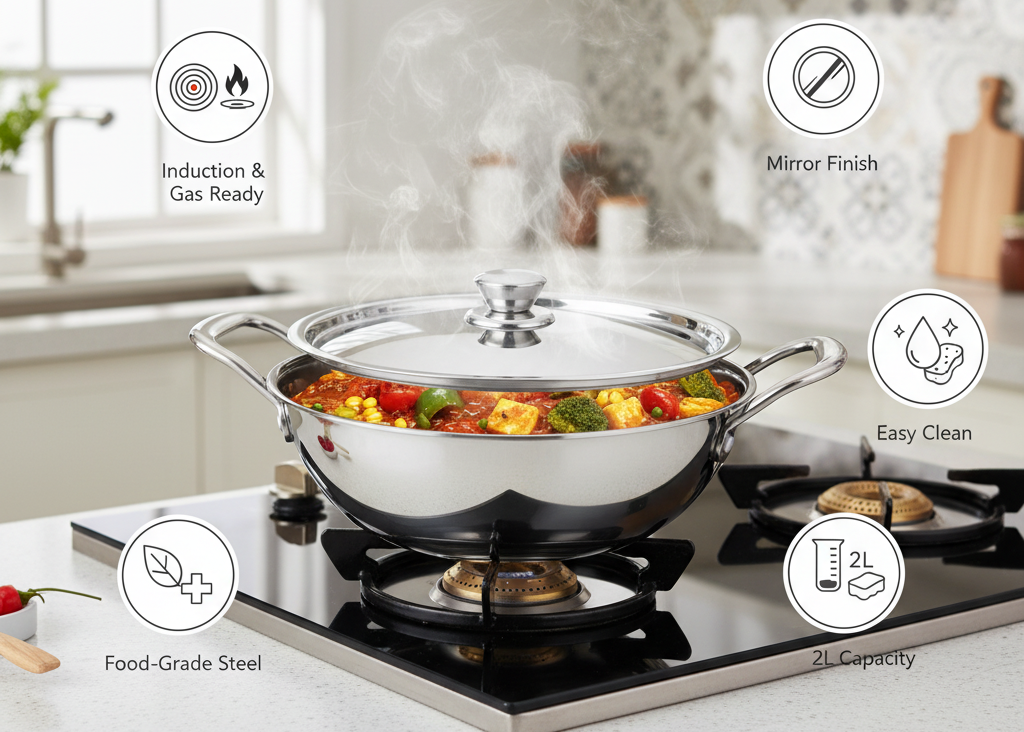 Born Chef 22cm Kadai Benefits Infographic