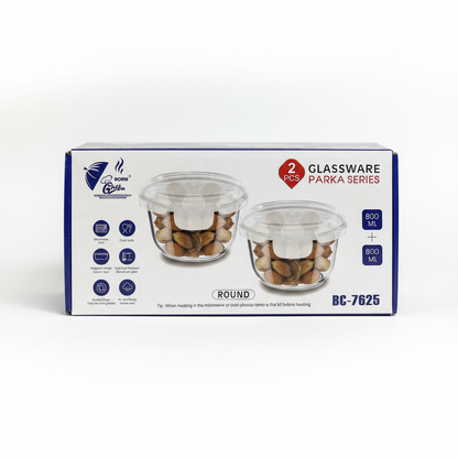 Born Chef Glassware Parka Series Round Container Set 2Pcs 800ml