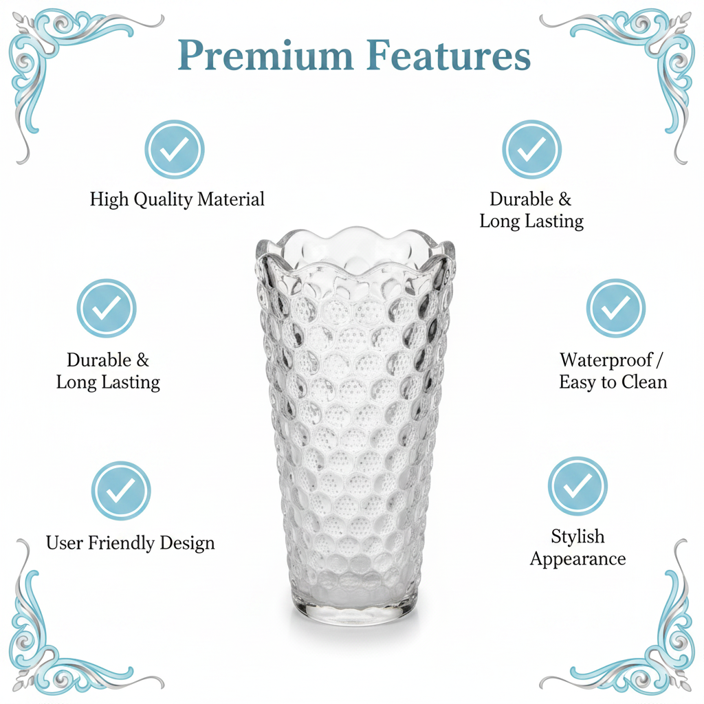 Crystal Glass Vase - Premium Features Infographic