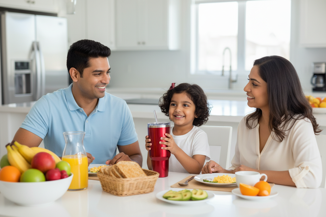 Family Breakfast – Child with Red Tumbler
