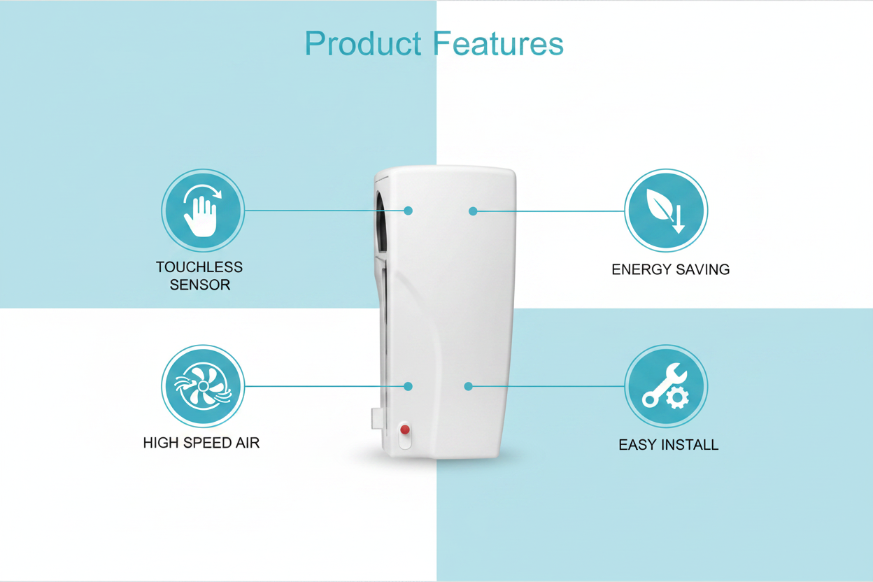 Hand dryer infographic with actual product