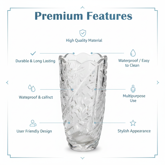 Lang Xu Floral Cut Glass Vase – Premium Features Infographic