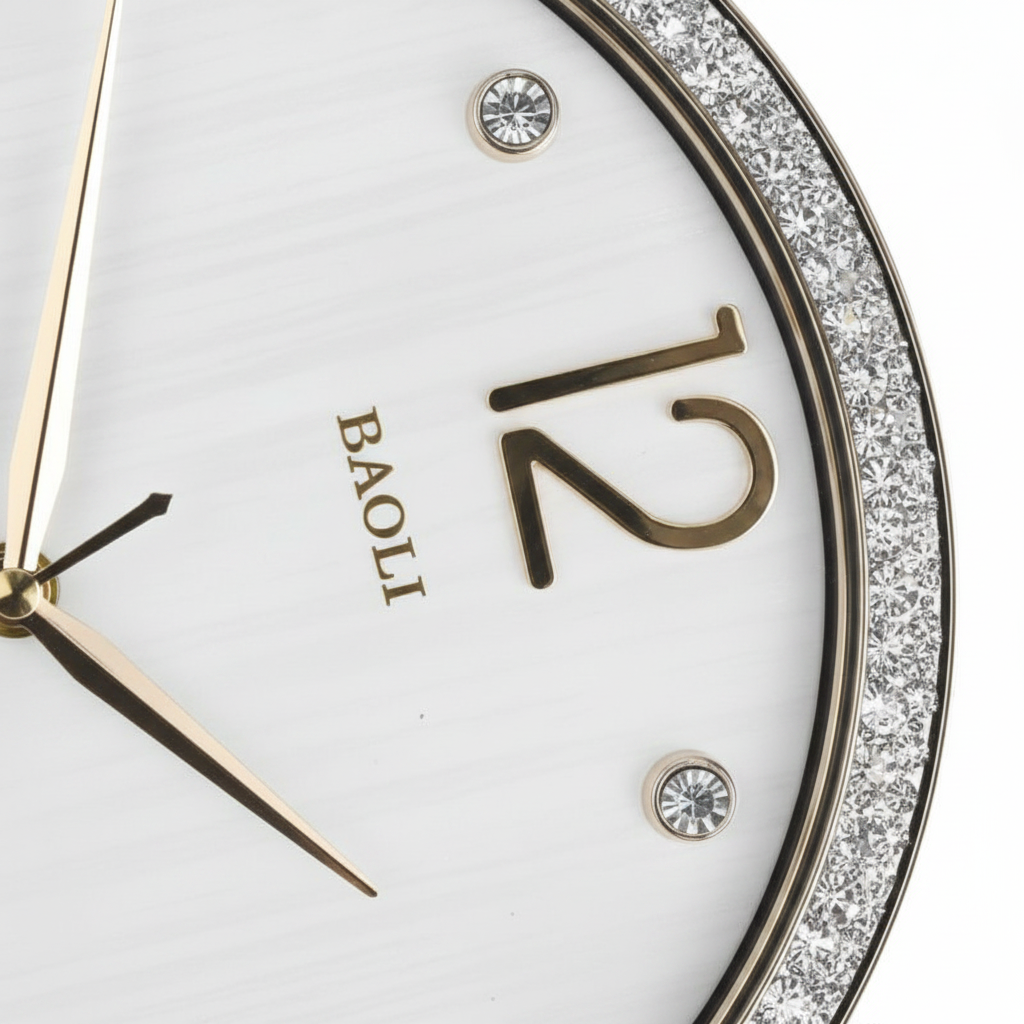 Baoli Round Wall Clock - Crystal Border Close-up