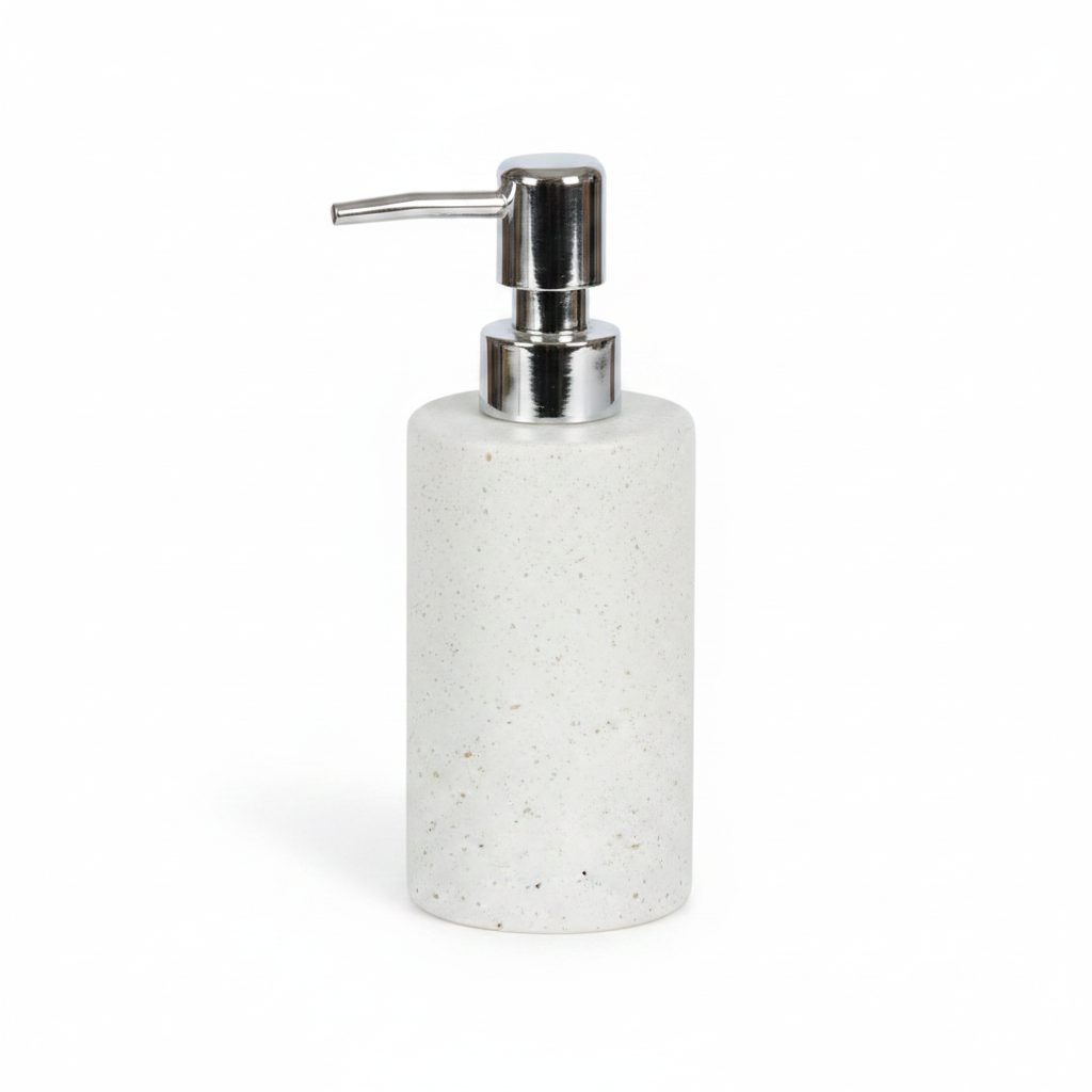White Speckled Soap Dispenser - 3/4 Right Elevated