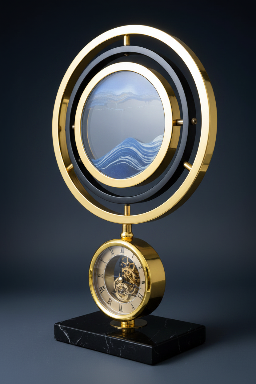 Luxury Gyroscope Sand Art Clock - Three-Quarter Angle