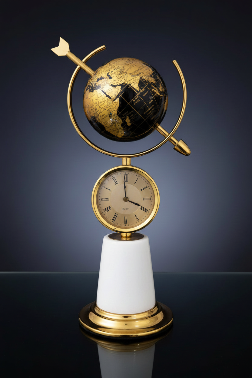 Arrow Globe Clock - Three-Quarter Angle