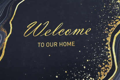 Welcome To Our Home Door Mat - Close-up Gold Text Detail