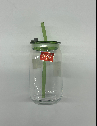 Addox Glass Tumbler with Lid and Straw