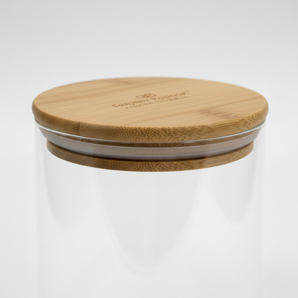 Sanjeev Kapoor Delight Glass Jar - Close-up Bamboo Lid Detail