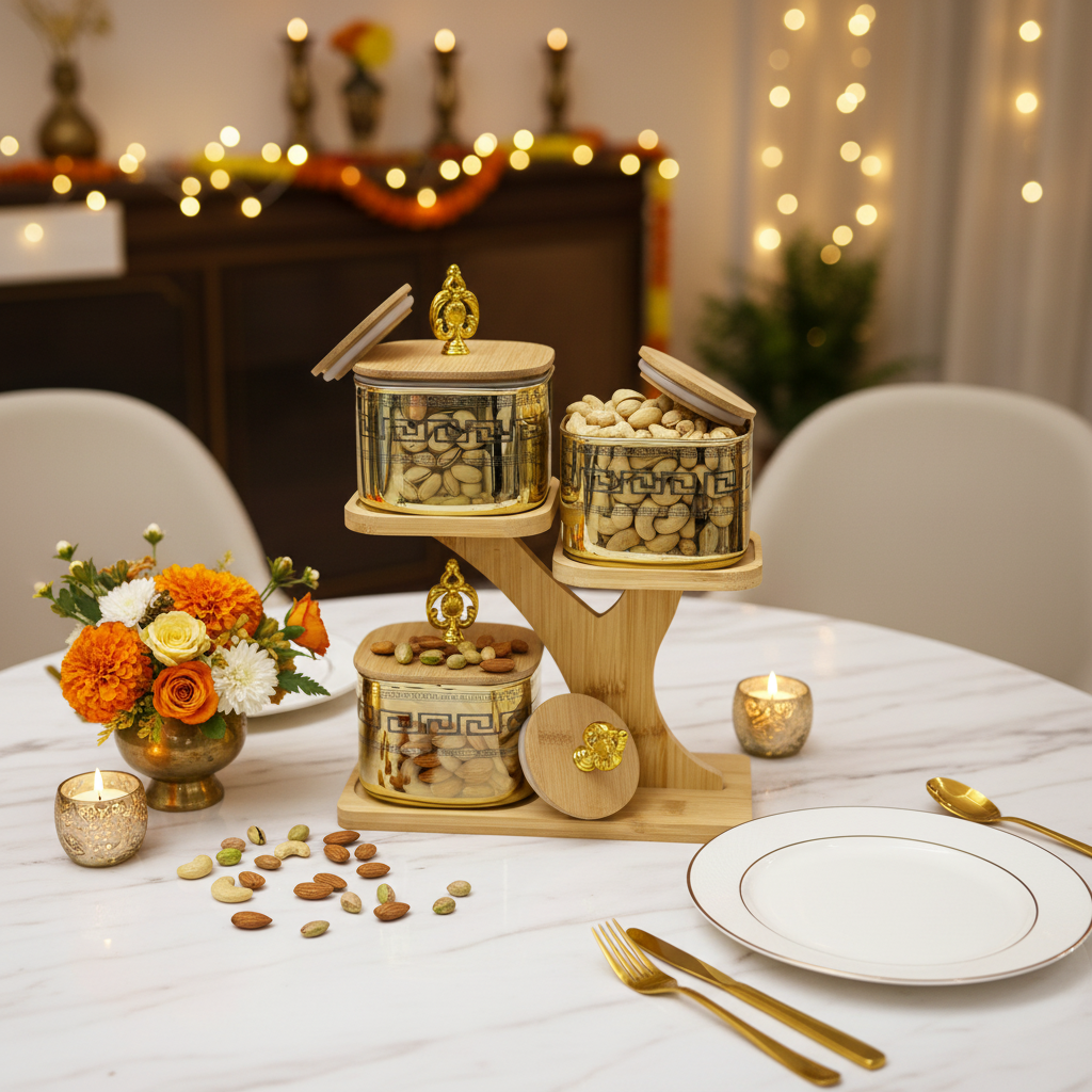 Gold Greek Key Jar Set - Dry Fruits Lifestyle Shot