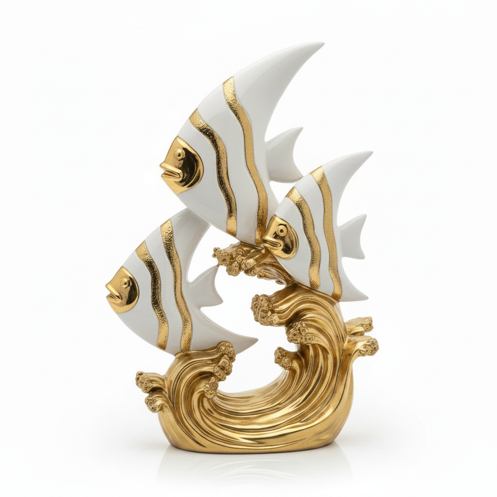 White gold angel fish figurine three quarter view