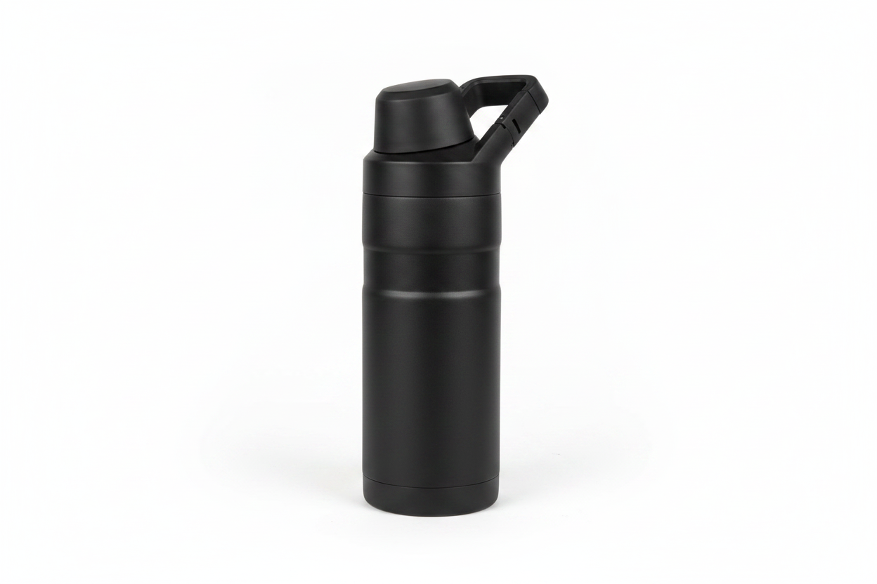Premium Large Black Insulated Water Bottle - Minimal White Background Studio Shot