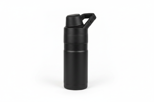 Premium Large Black Insulated Water Bottle - Minimal White Background Studio Shot