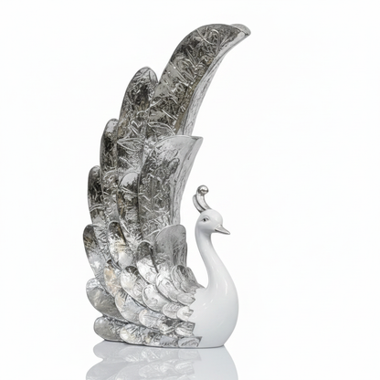 Silver Peacock Figurine - 3/4 Left Angle