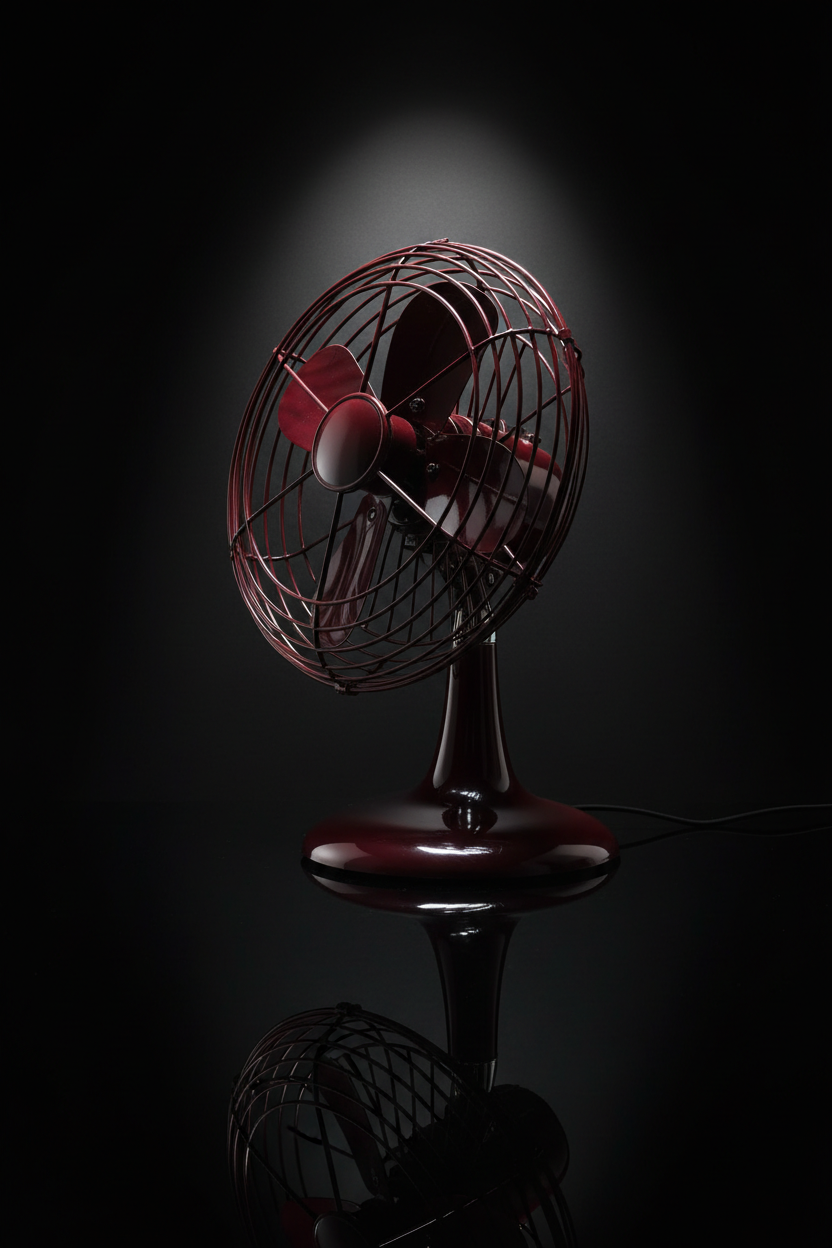 Table Fan Maroon - Dramatic Spotlight Shot