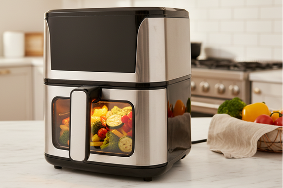 Stainless steel air fryer - marble countertop lifestyle