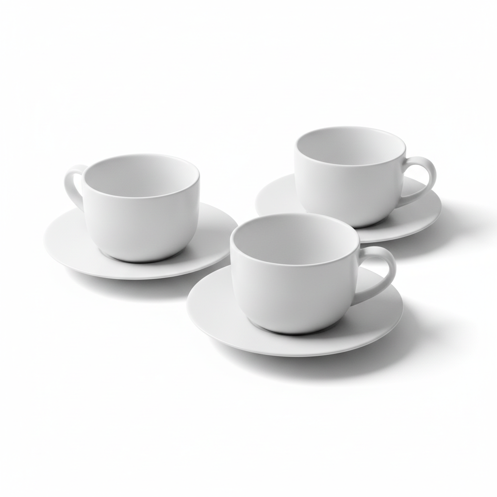 Minimalist Studio Shot - White ceramic cups on clean white background