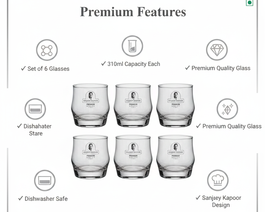 Sanjeev Kapoor Scirio Whiskey Glass Set - Features Infographic