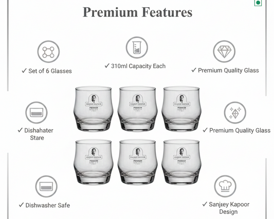 Sanjeev Kapoor Scirio Whiskey Glass Set - Features Infographic