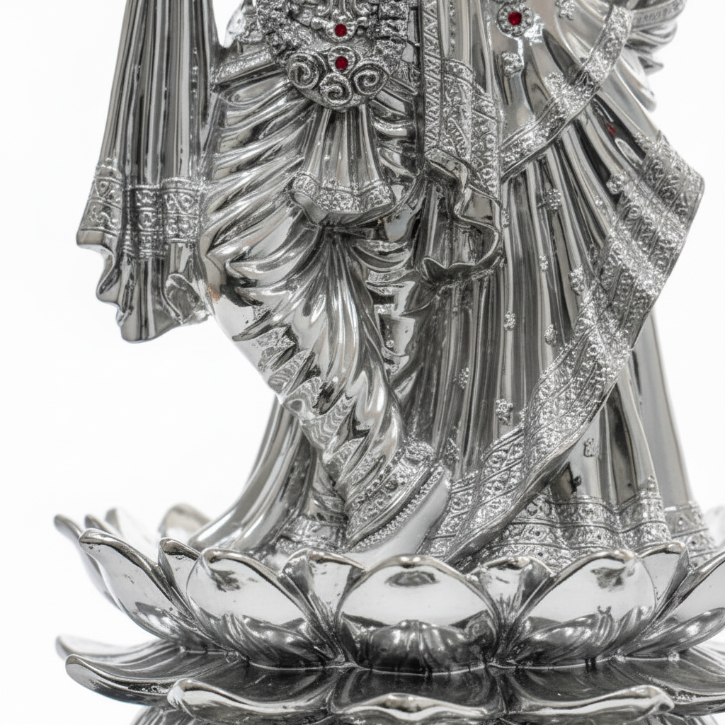 Radha Krishna – Silver Lotus Base Detail