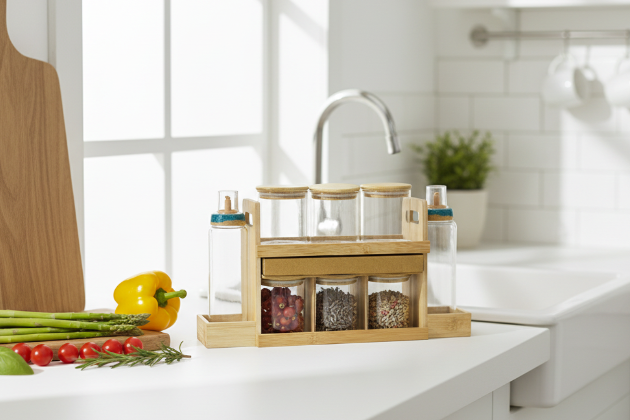 Bamboo Spice Rack - Modern Kitchen Lifestyle Shot