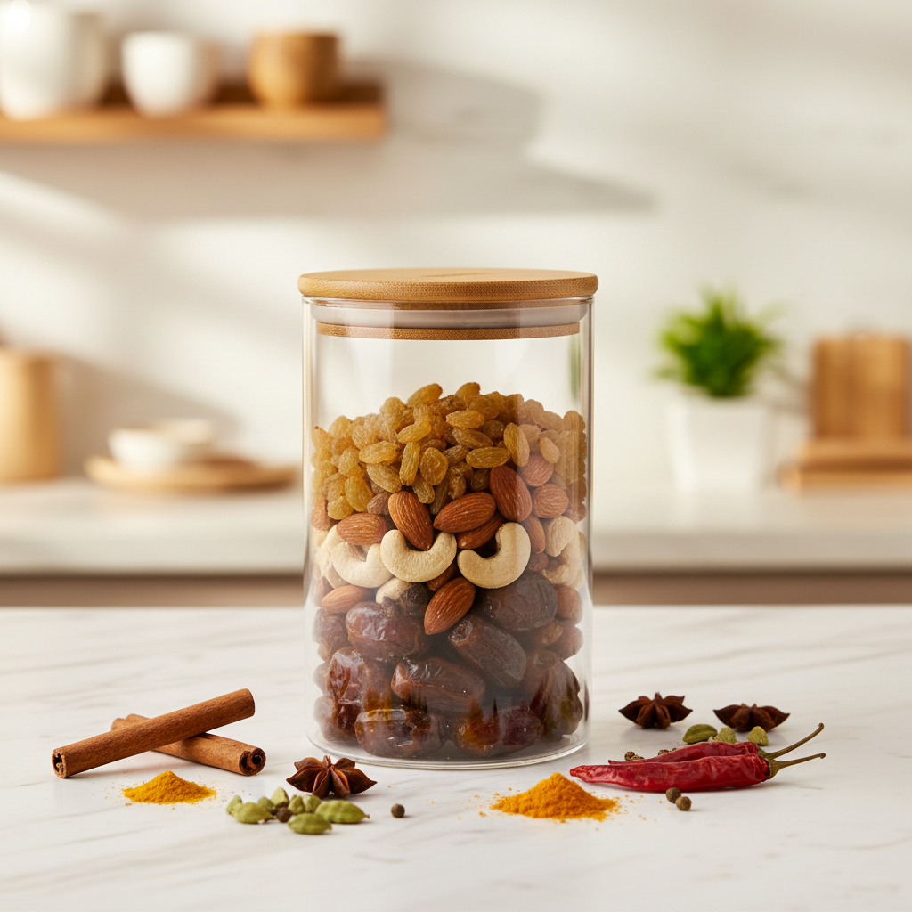Sanjeev Kapoor Delight Glass Jar - Lifestyle Marble Countertop