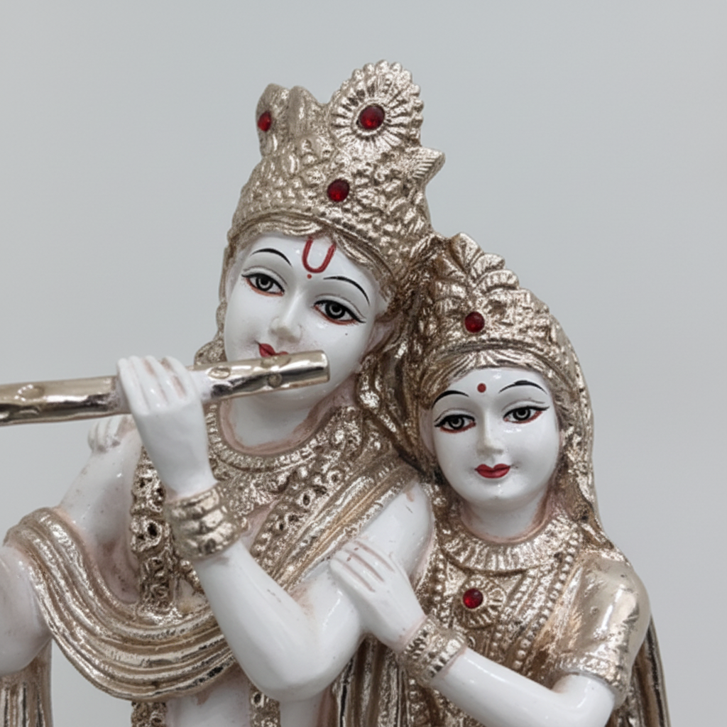 Silver Radha Krishna Face Close-up