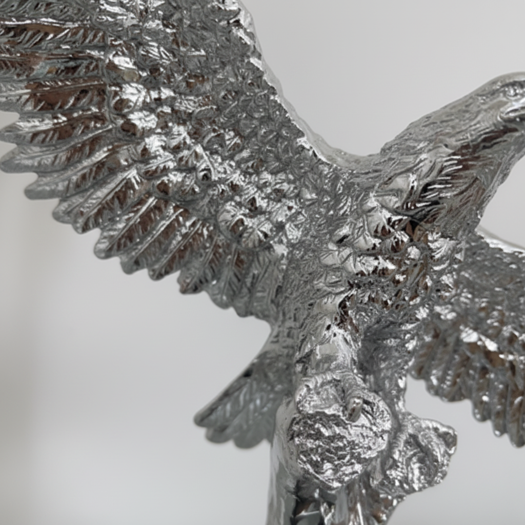 Silver Eagle Figurine - Close-up Feather Detail