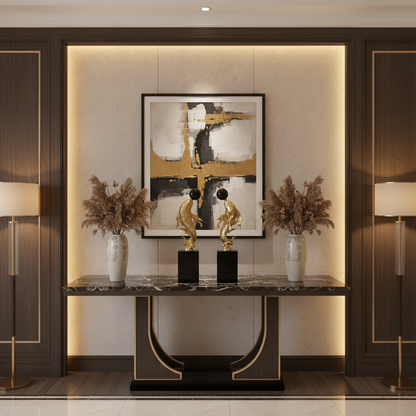 Gold koi fish sculpture pair in luxury home interior