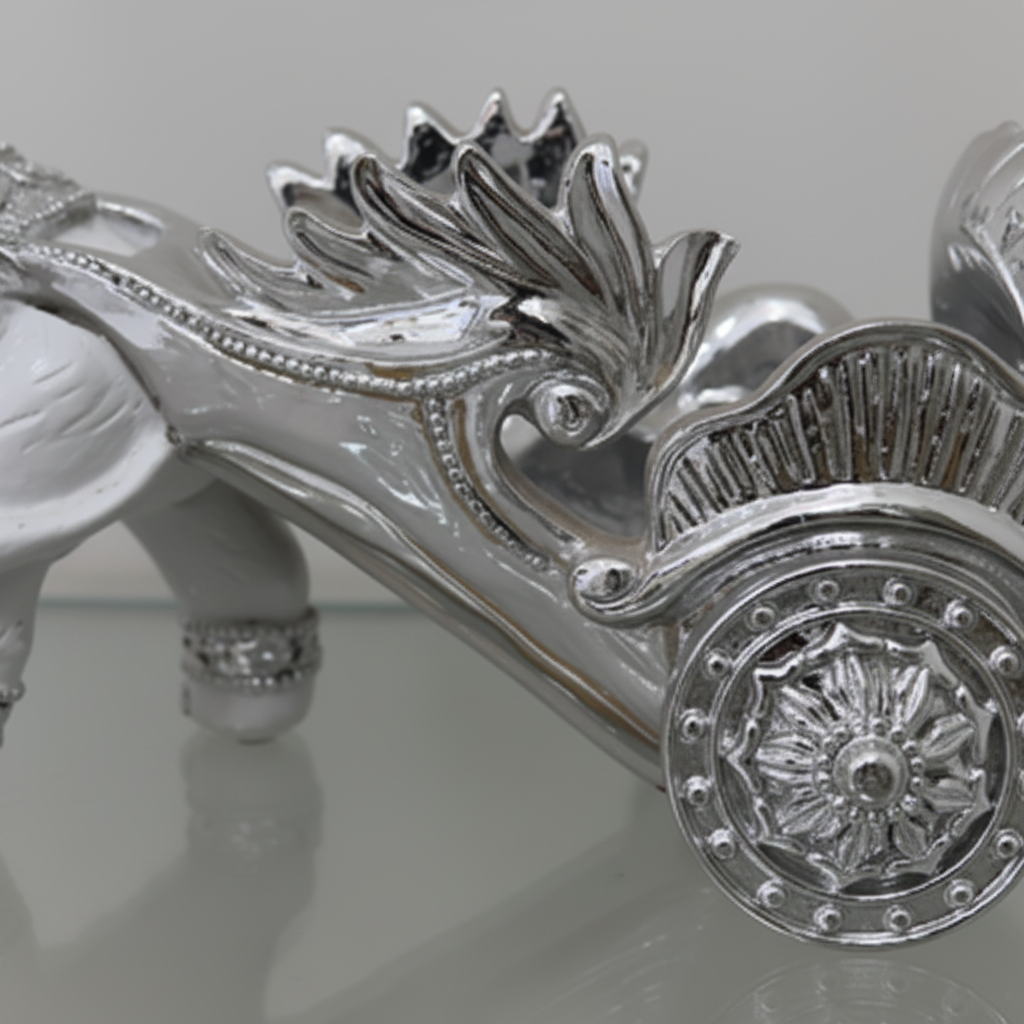 Silver filigree detail on elephant chariot figurine