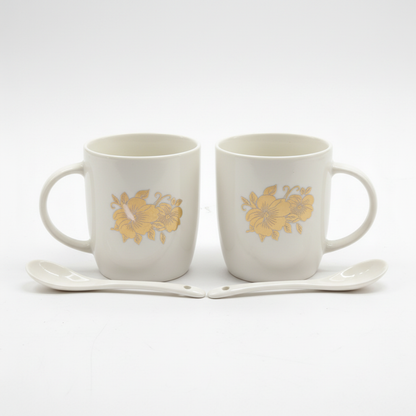 Premium Coffee Mug Set 2 Pcs with Spoons - Front View White Background