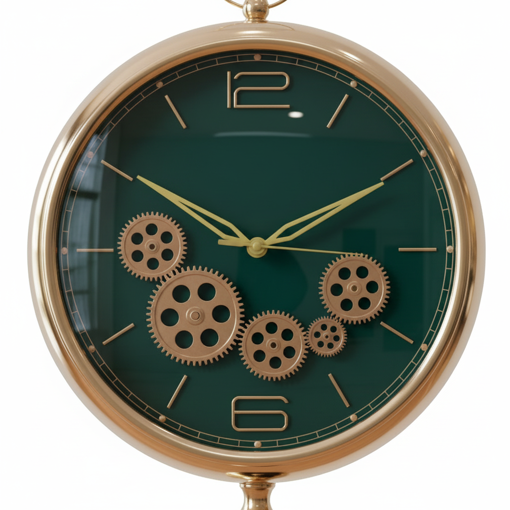 Luxury Tripod Floor Clock Emerald Green - Gear Close-up