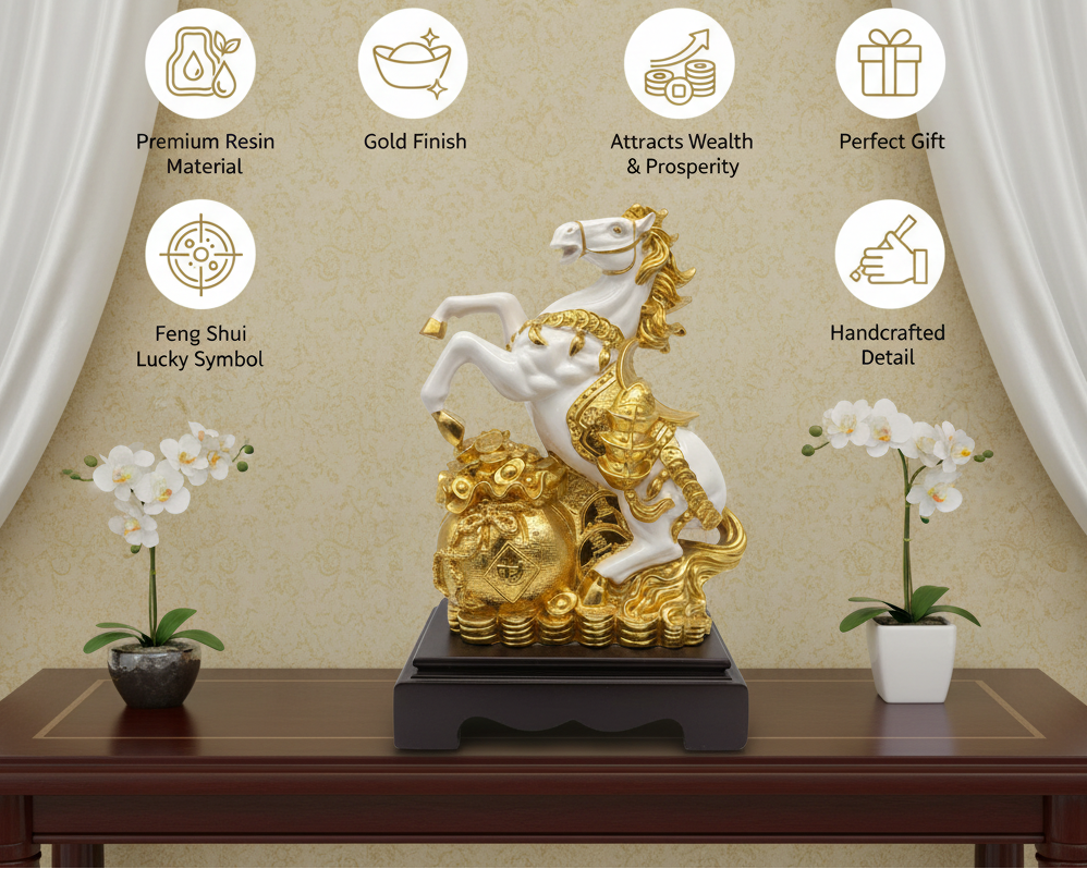 Gold Horse Figurine - Benefits Infographic
