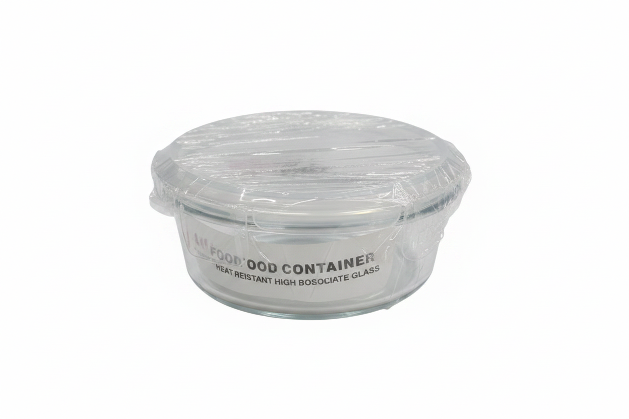 Round Borosilicate Glass Food Container 400ml White Background