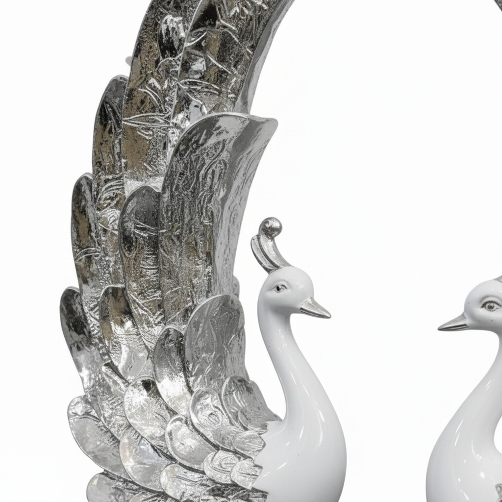 Silver Peacock Figurine - Close-up Detail