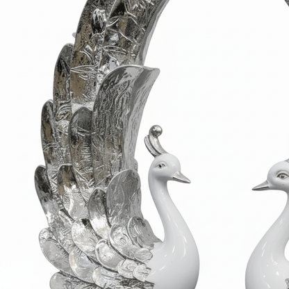 Silver Peacock Figurine - Close-up Detail
