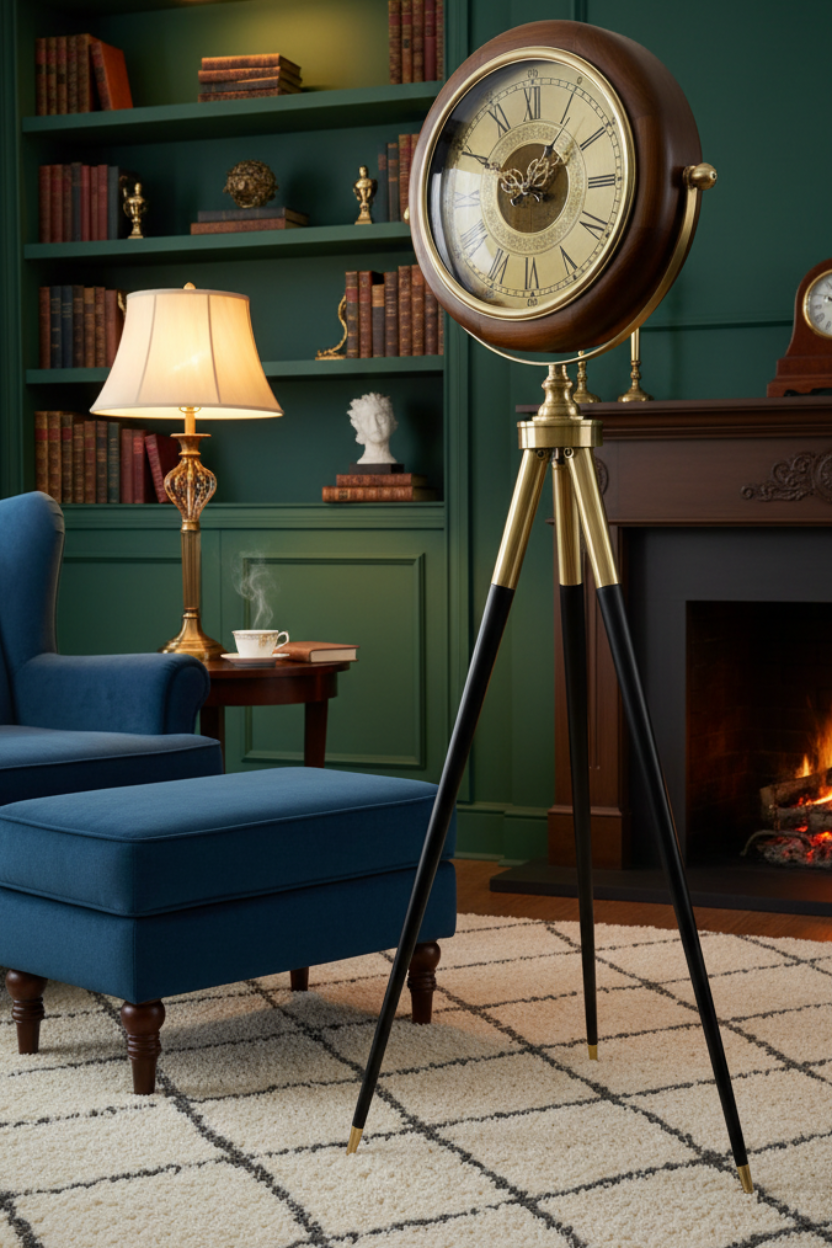 Vintage Antique Tripod Floor Clock - Lifestyle View