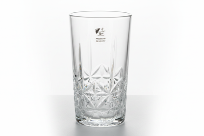 Rooster Premium Crystal Cut Water Glass Floral Star Pattern White Background