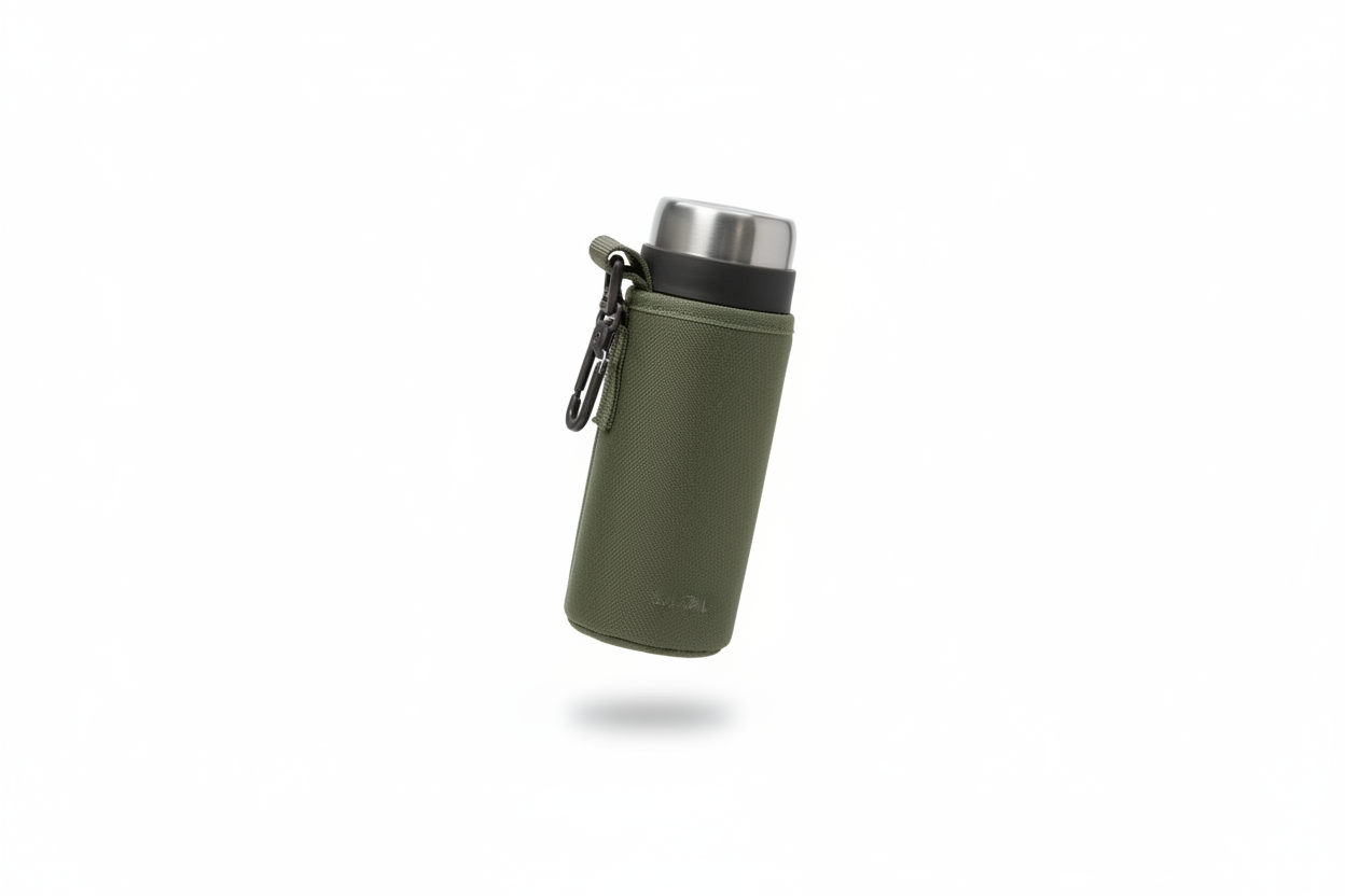 Olive Green Tactical Thermos Pouch - Minimal White Background Studio Shot